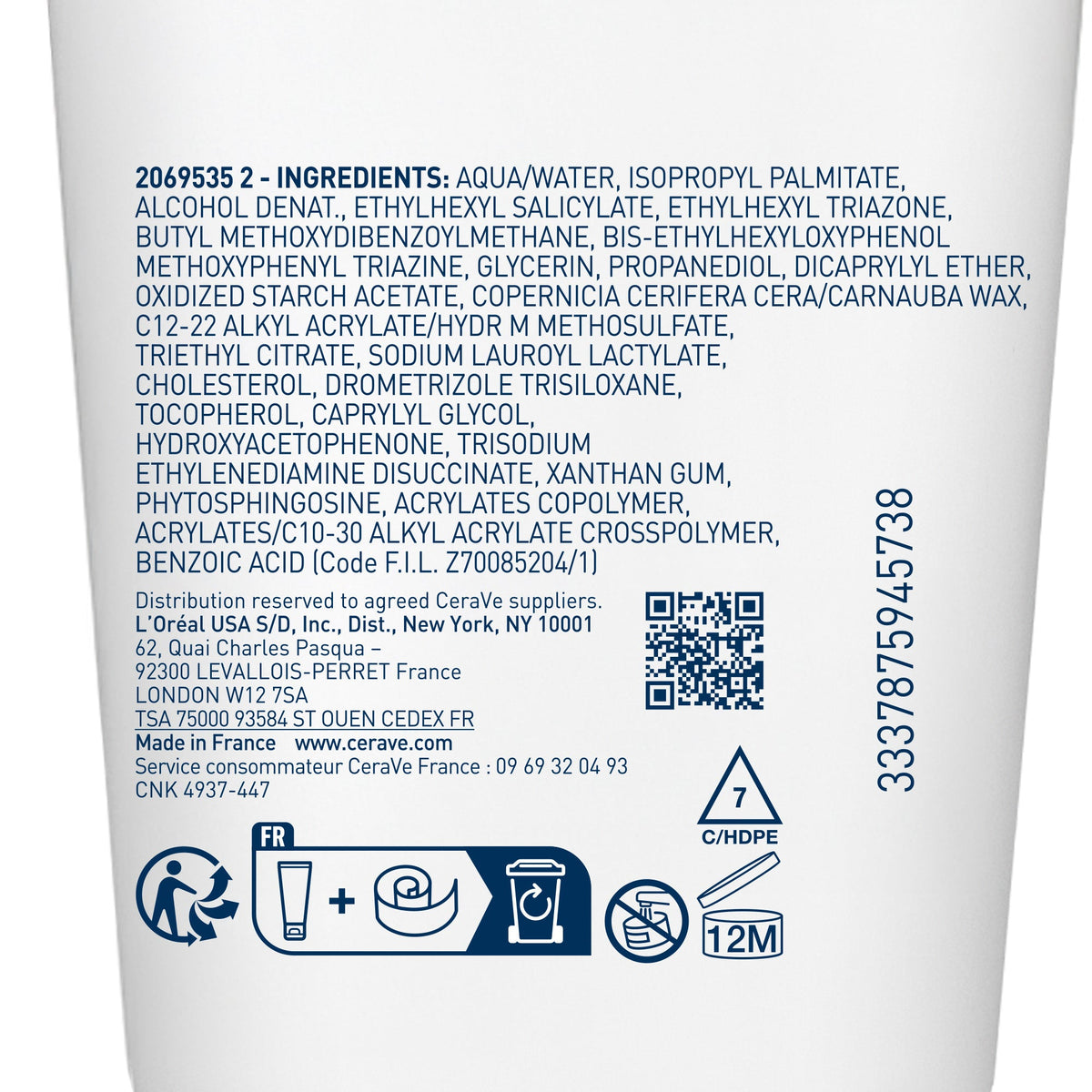 Cerave Lait Solaire Invisible Hydratant SPF50+ | Peau Normale à Sèche |Peau sensible | 75ml