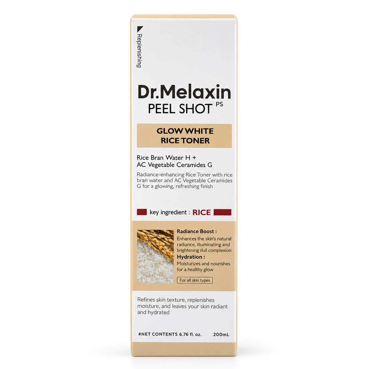 Dr. Melaxin Peel Shot Glow White Rice Toner – Tonique hydratant au riz 200 ml