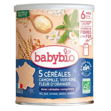 BABYBIO CEREALES INFANTILES BIO VERVEINE FLEUR D’ORANGER CAMOMILLE 6+ MOIS 220G