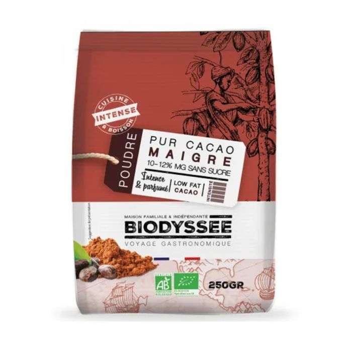 BIODYSSEE POUDRE PUR CACAO MAIGRE 250 G