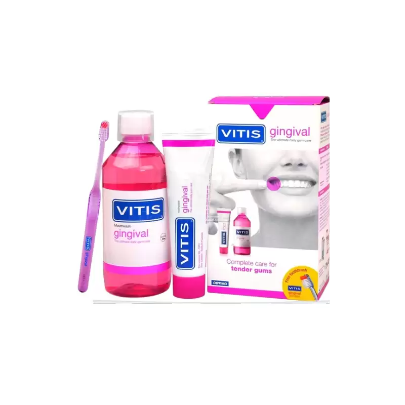 Vitis Gingival Dentifrice 75ml + Bain de Bouche 500ml + Brosse à Dent